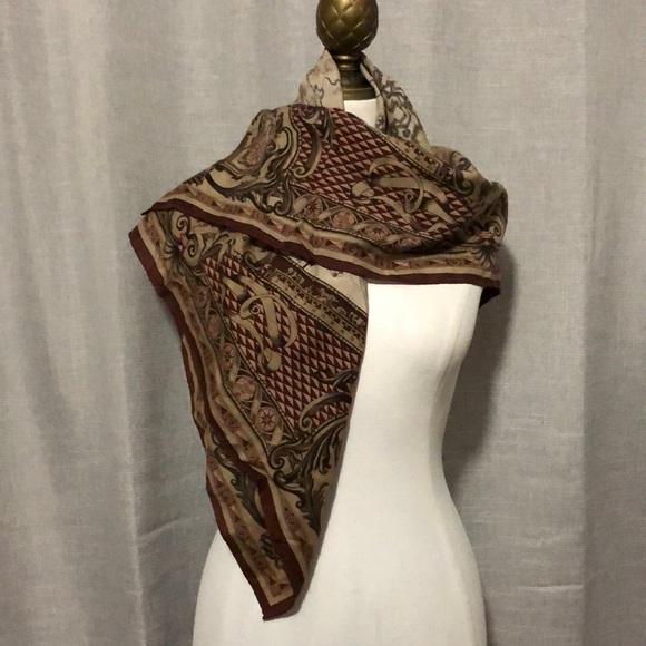 Vintage Ellen Tracey Scarf-33x33-Travel/Map Themed-Pinks/Browns/Maroon-EUC - Picture 2 of 15